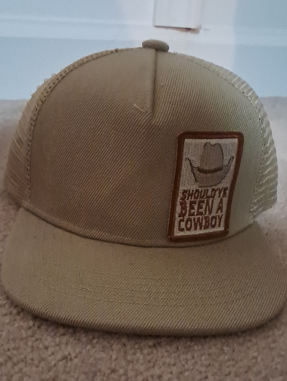 Brown Trucker Cap with Cowboy Patch